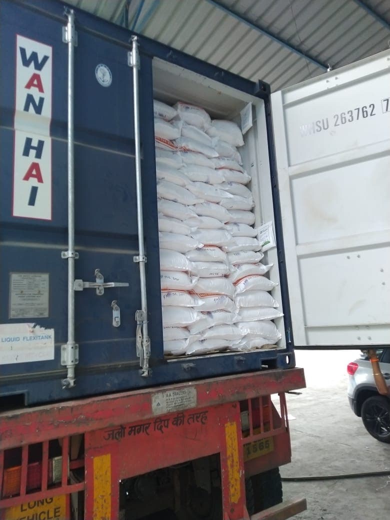Bagged Suchi Soy stock loaded into a shipping container
