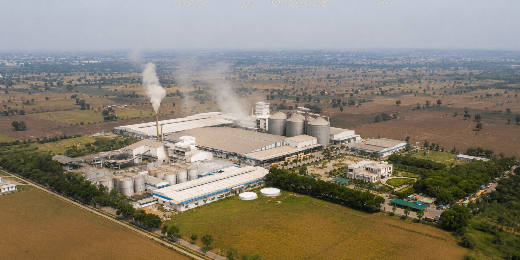 Aerial view of the Suchi Soy manufacturing facility